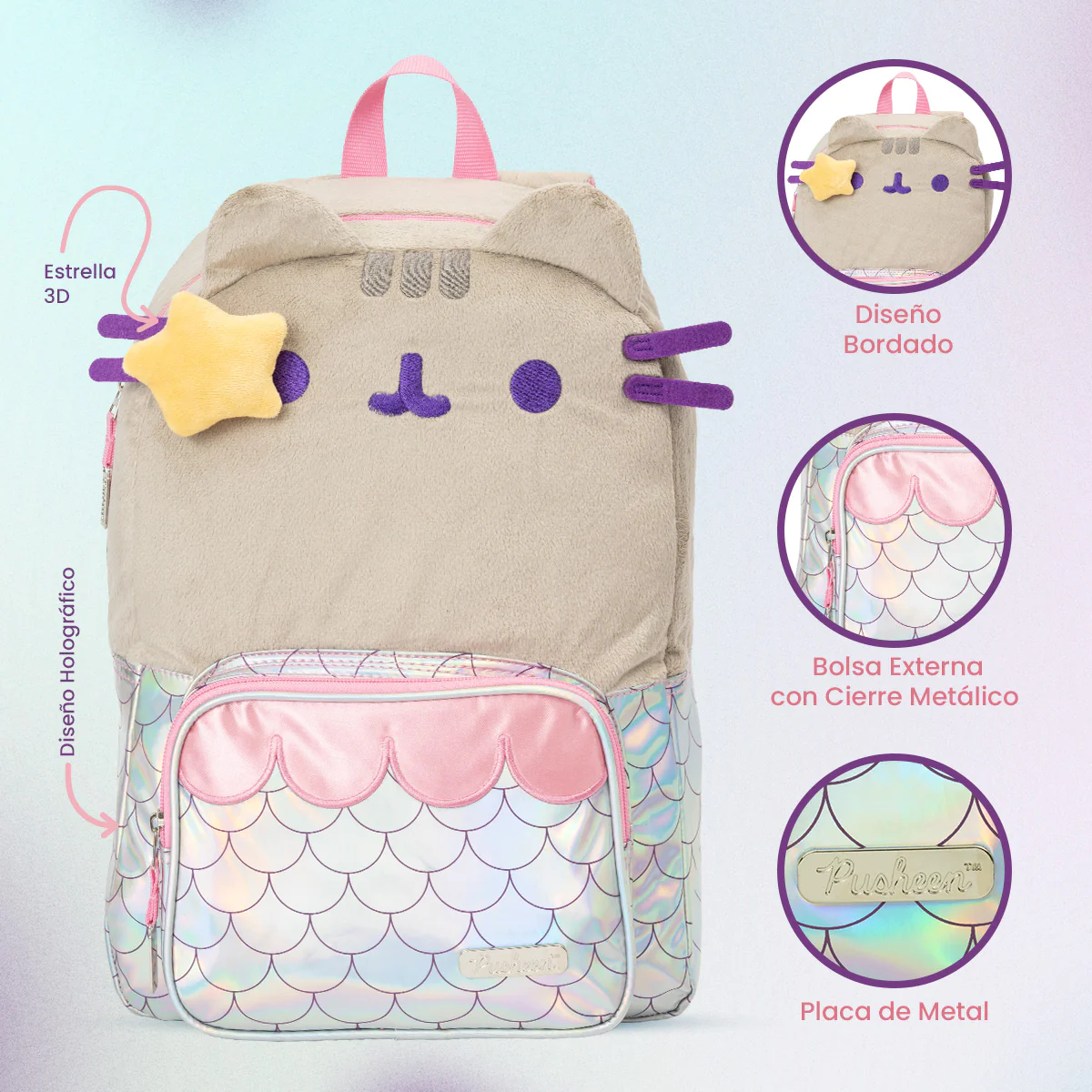 Mochila Gato Pusheen The Cat Sirena Mermaid Laptop Yadatex - Imagen 3