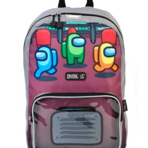 Mochila Escolar Among Us Gris Escotilla Alcantarilla Escondite